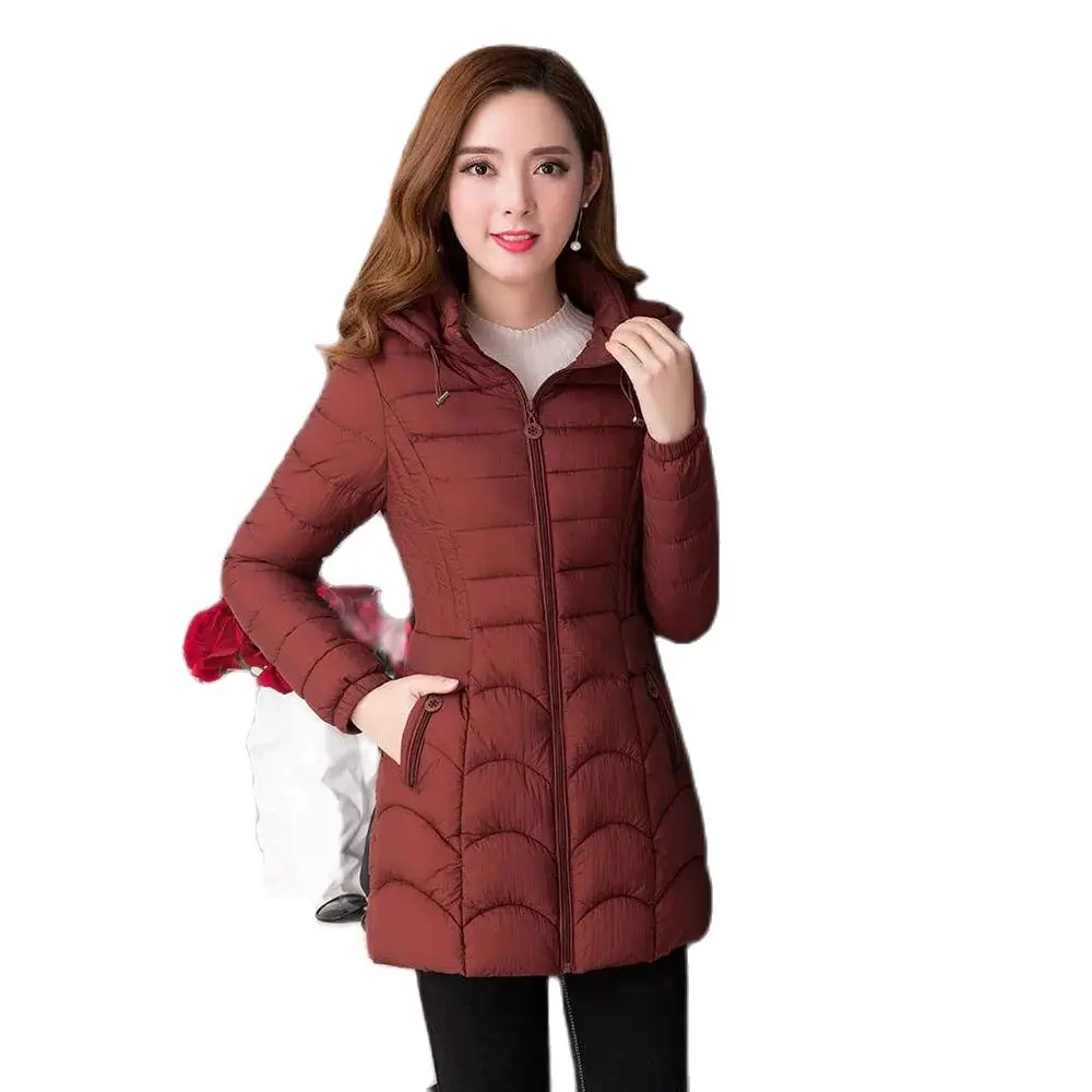 

New Fashion Large-size Cotton-padded Women's Long Thin Down Cotton-padded Jacket Coat Winter Hooded Slim Cotton-padded Jacket.