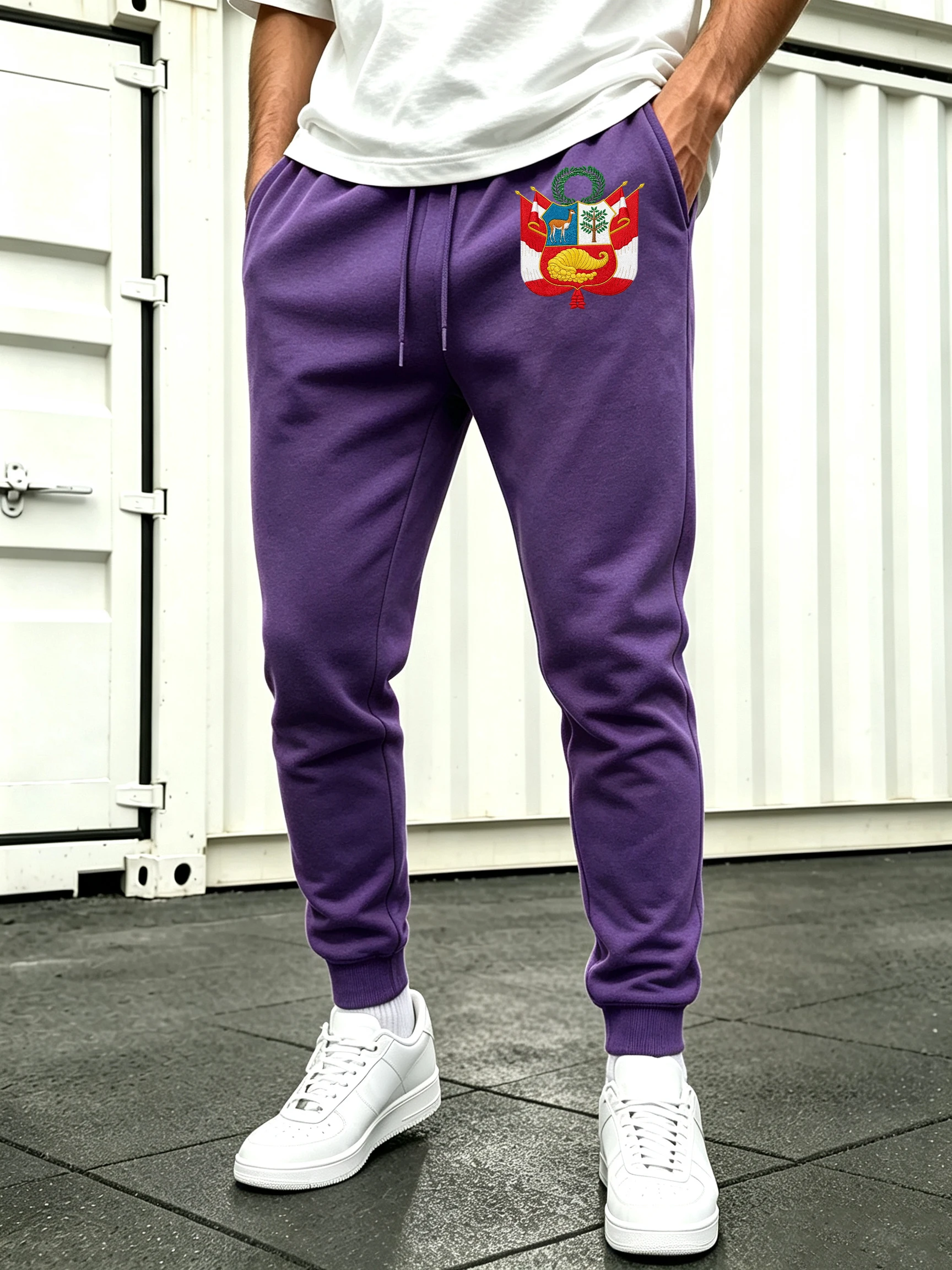 Peru Printing Casual All-Match Long Pants Man'S Drawstring Sport Sportpants Fleece Warm Sweatpants Jogging Multicolor Trousers