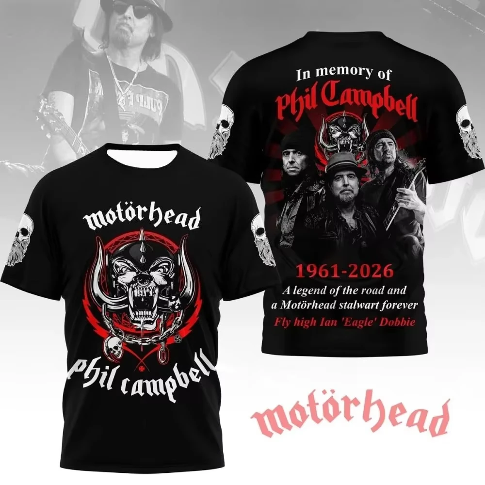 Hotsale Motorcycle in Loving Memory Phil Campbell 1961-2026 Rock Band 3D Shirt Daily Fashion Suitable for Both Men and Women