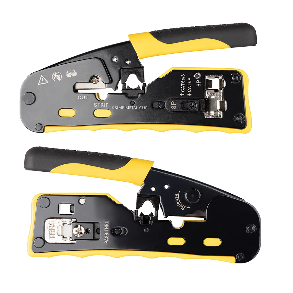 Zoerax Tools Ratcheting Modular Data Cable Crimper /Wire Stripper /Wire Cutter for CAT5e CAT6 CAT6A/7, RJ45 Pass-Thru Connector