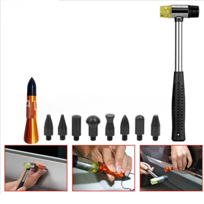 

Auto Paintless Dent Repair Kit Dent Hammer Metal Tap Down Pen 9 Heads Tips Dent Removal Tools for Car Hail Damage Repair