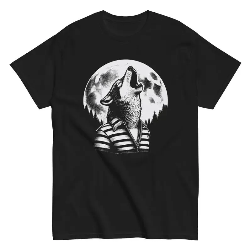 Wolf Howling To The Moon Men'S Cotton T Shirt Outdoor