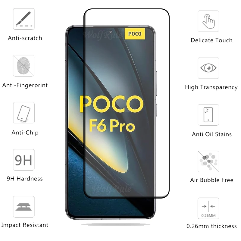 6-in-1 For Poco F6 Pro Glass Poco F6 Pro Tempered Glass Full Cover Glue 9H Cover Screen Protector Xiaomi Poco F6 Pro Lens Glass