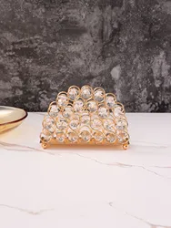 1pc Golden Crystal Napkin Holder Rhinestone Semicircle Napkin Holder For Table Decor,Gold Napkin Storage Rack For Dining Table