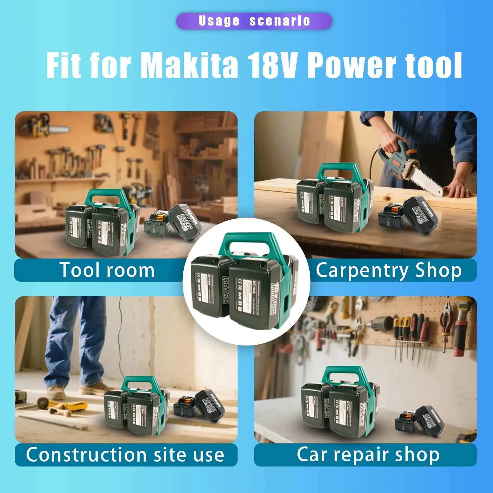 Double Function Portable Handle Rack For Makita 18V Battery Storage & Charger Stand Fast Charging Station