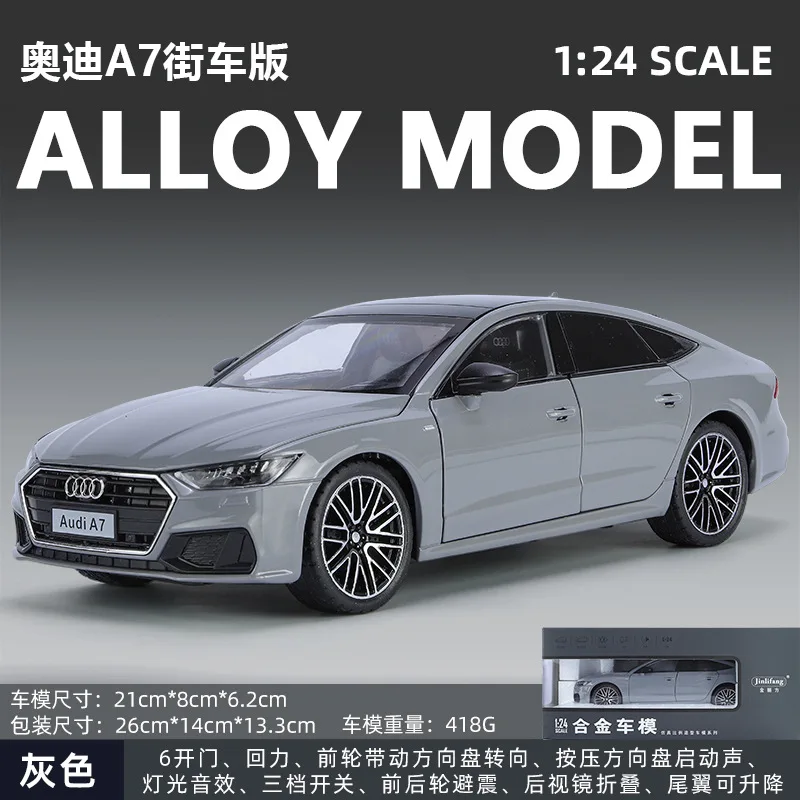 1:24 Audi A7 Toy Car Model Diecast Alloy Vehicle Miniature Pull Back Sound & Light Doors Openable Collection Gift For Boy Kid