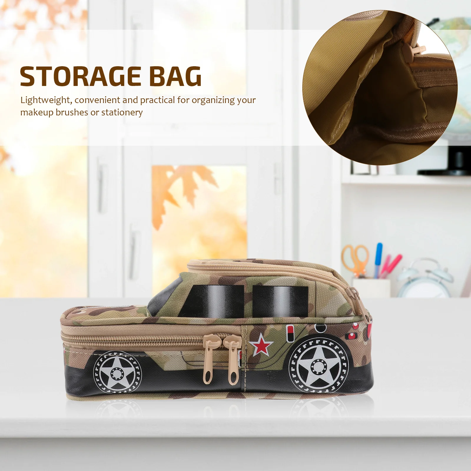Pencil Case Nylon Off-Road Vehicle Pattern Yellow Password Lock Large Capacity Storage Bag Stationery Organizer for Kids