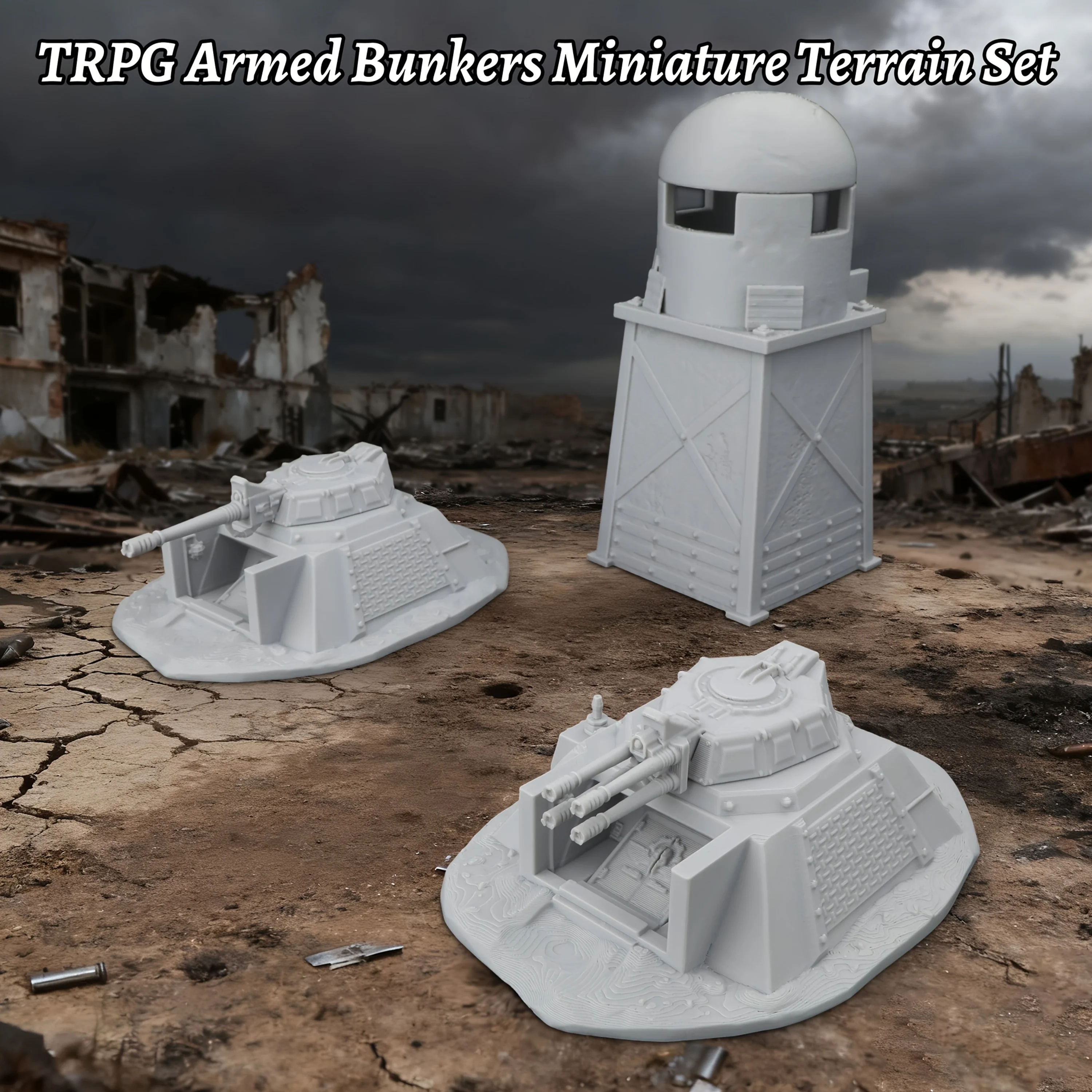 Sci-Fi Defense Base Miniature Terrain Set, Armed Bunkers for RPG Fantasy Terrain Building, Collectible Accessory