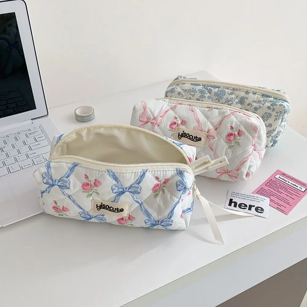 Creative Large Capacity Pen Bag Floral Bowknot Cosmetic Bag Multi-function Pencil Case Gift