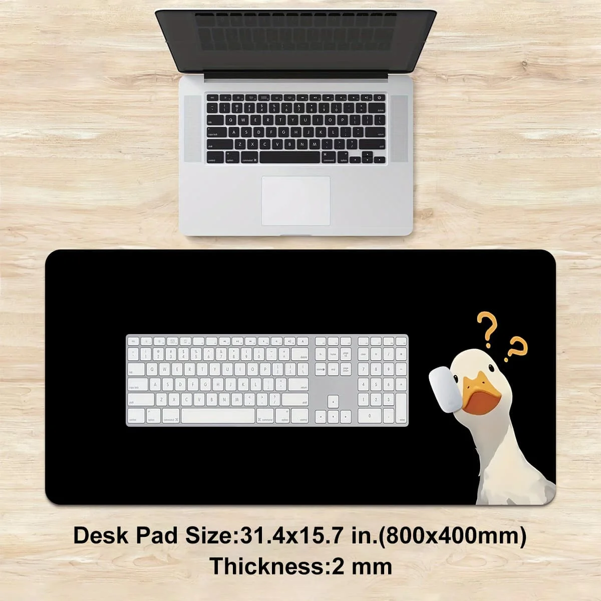 1 tappetino per mouse Question Duck, base in gomma antiscivolo |   Ideale per l'arredamento dell'home office |   Design artistico animale divertente nero |   Accessorio da scrivania