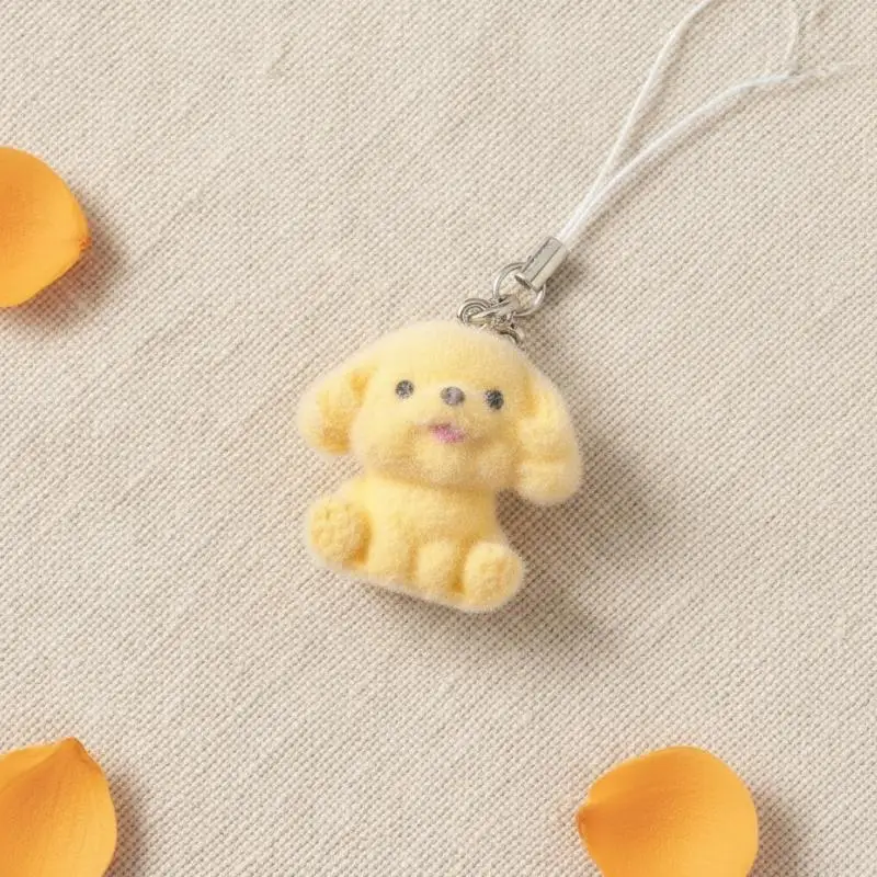 3D Flocking Animal Bag Pendant Keychain Kawaii Animal Car Keychain Cell Phone Lanyard DIY Keychain & Bag Decorative Charm
