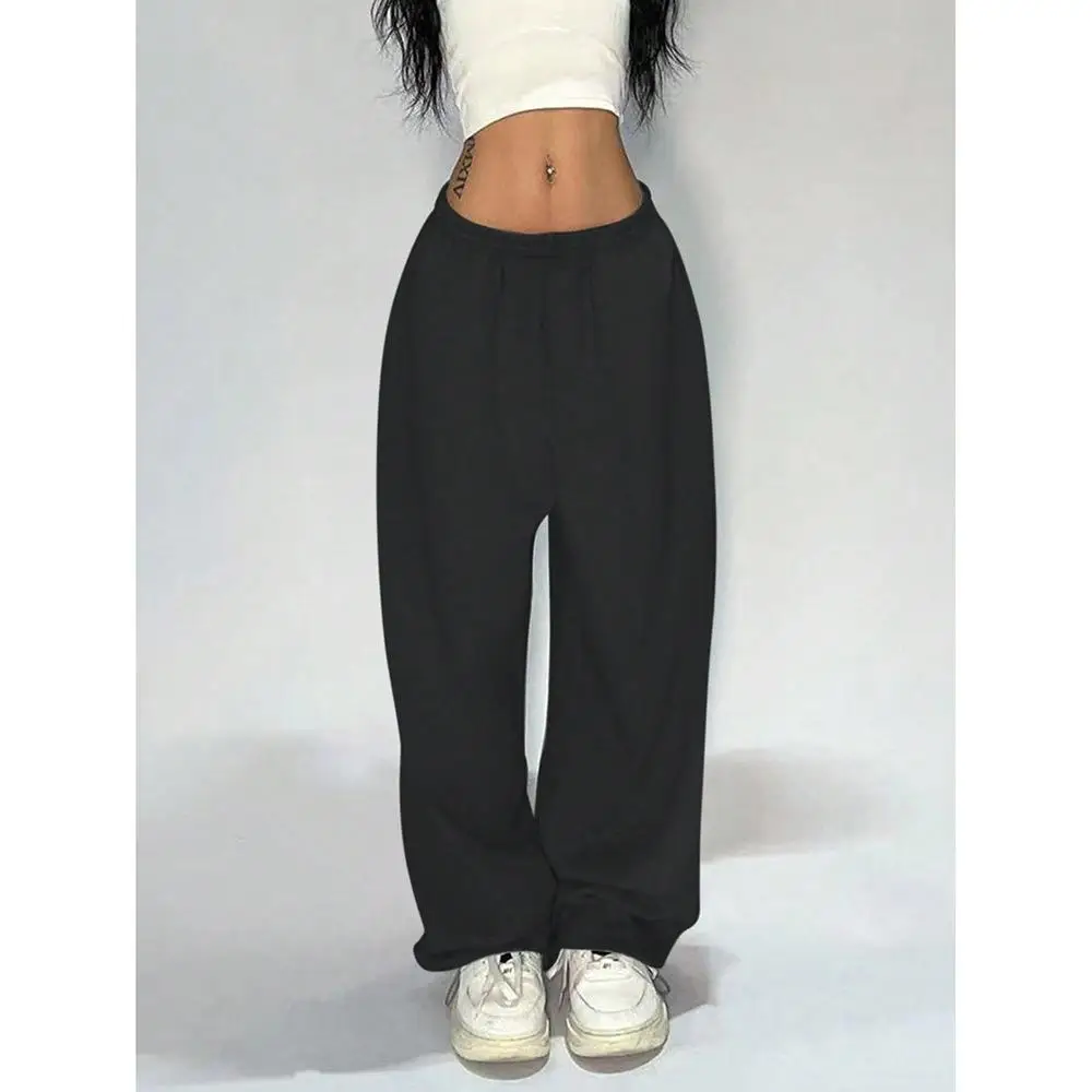 Loose Straight Leg Casual Pants Women Summer New Pure Color Wide Leg Trendy Match Long Trousers Comfortable Breathable PVC