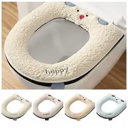 Zipper Winter Toilet Seat Cover Plush Handle Toilet Cover Gasket Thicker Waterproof Closestool Mat Winter Accessories