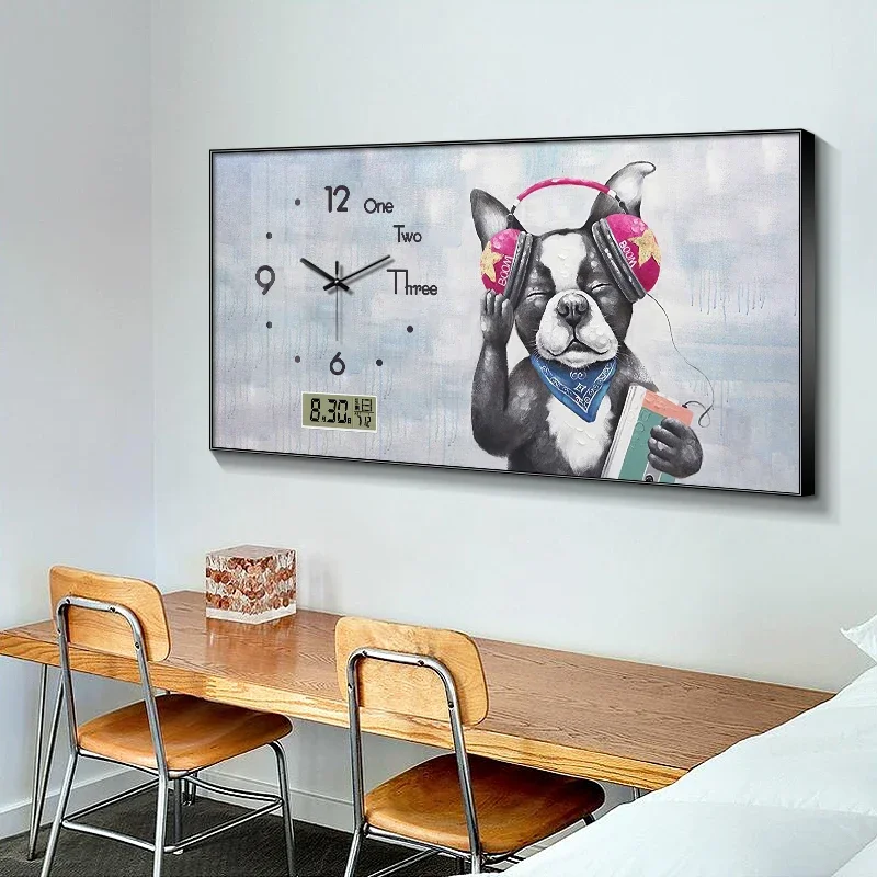 Cartoon Dog Creativity Wall Clock Living Room Silent Perpetual Calendar Electron Clock Restaurant Digital Clock Mural Home Decor