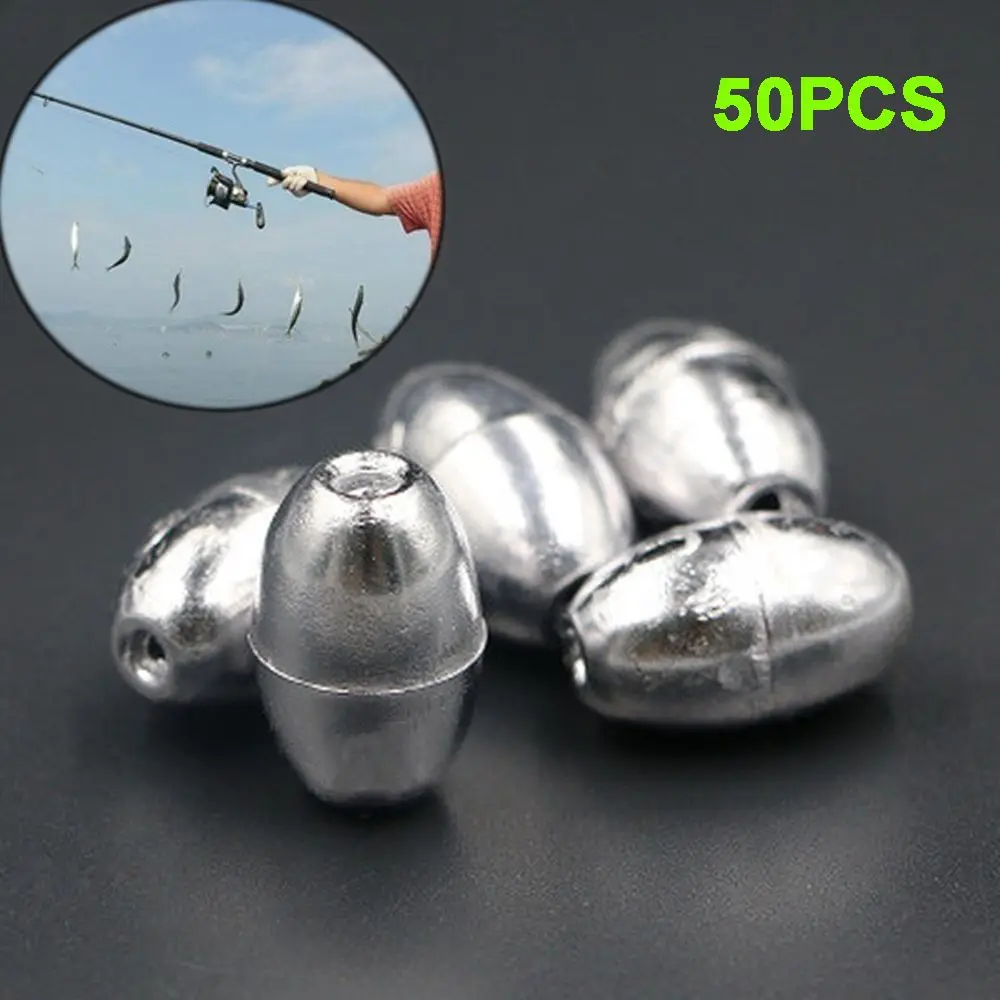 50PCS Olive Weight Split Shot Oval Shaped Fishing Beads Sinkers Lead Sinker Angling Gear 