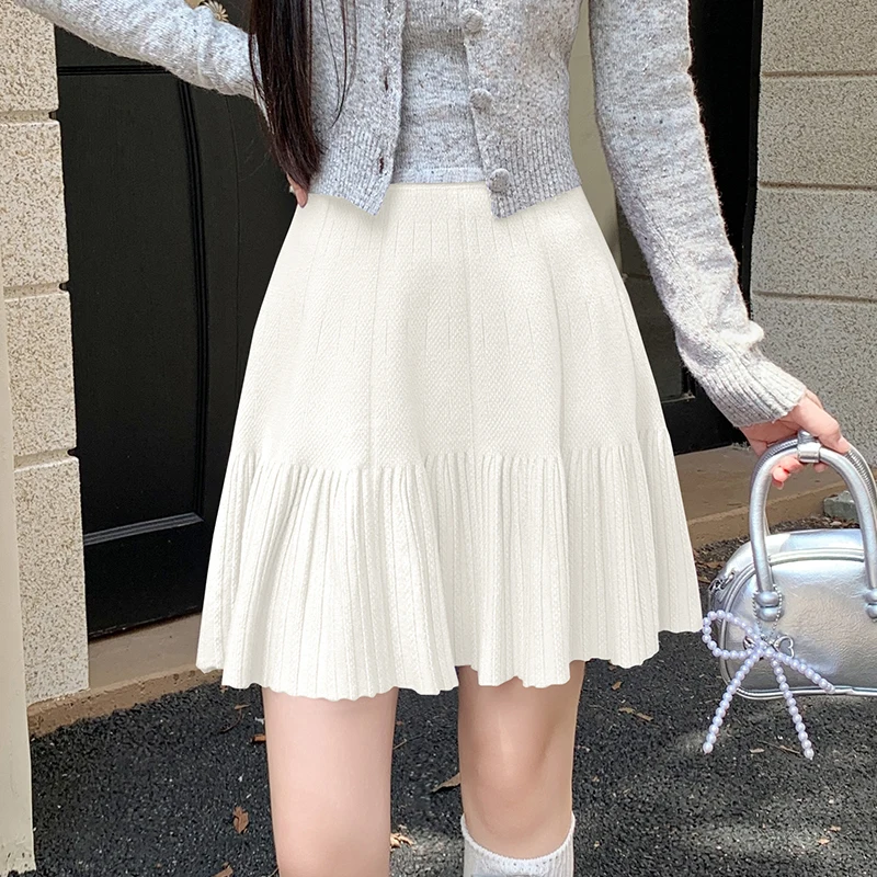 Stylish Knitted High Waist Pink A-line Half length Skirt 2024 Autumn/Winter Versatile Thin and Hip hugging Short Skirt