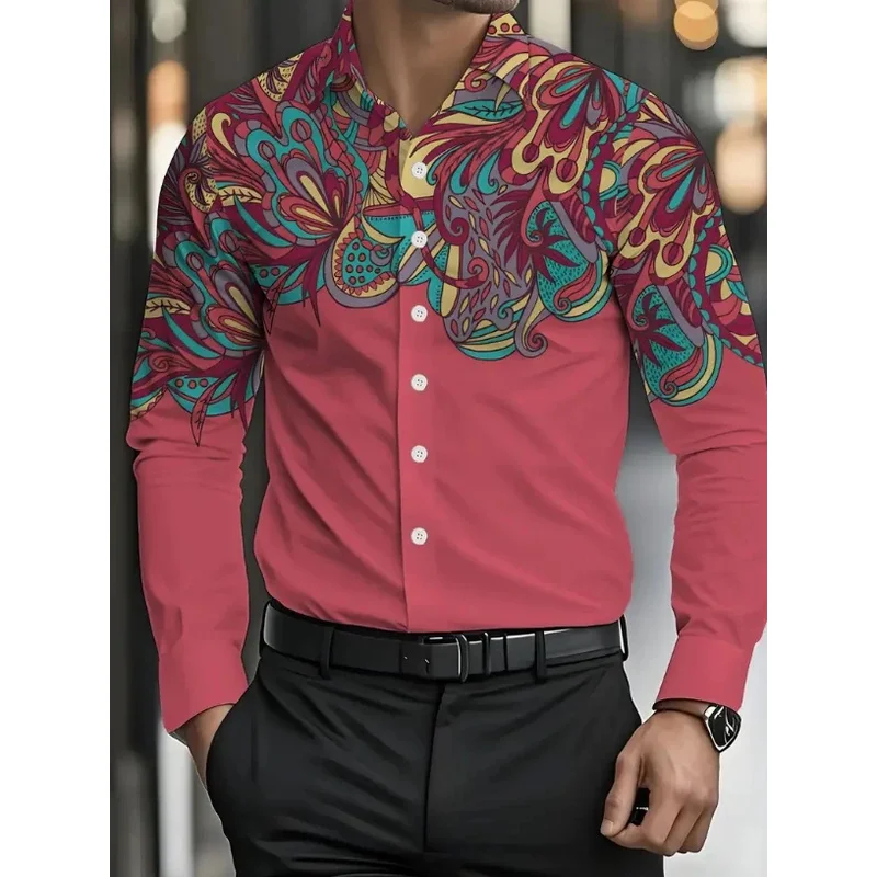 

Мужская рубашка больших размеров с длинным рукавом в стиле гольфа — ярко-оранжевый принт тыквы и мяча, стильные зеленые пуговицы с черными брюками、