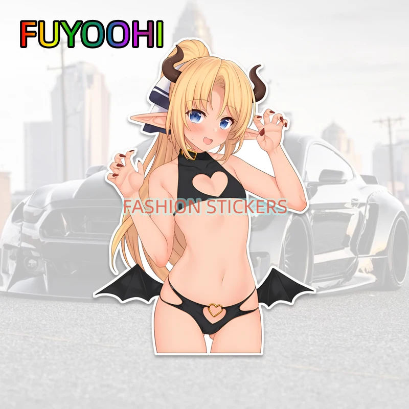 ملصقات فتاة أنيمي من FUYOOHI ، ملصقات دراجة نارية مقاومة للماء ، مقاومة للخدش ، جذع القافلة ، ملحقات JDM ، الموضة