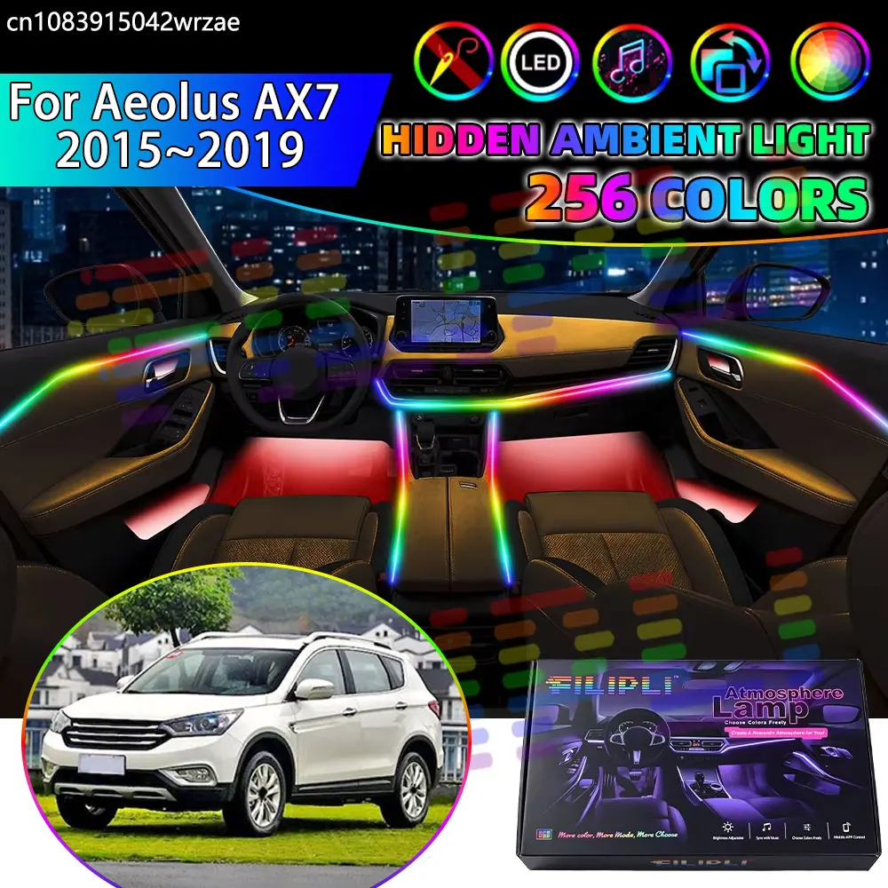 For Aeolus AX7 2015~2019 MK1 RGB Car Interior Ambient Lights Strips Breathing Lighting Kit App Control LED strips Accessories