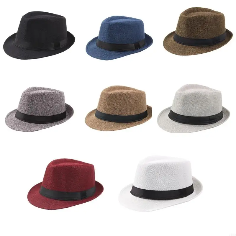 

10CD Men Fedora Hat with Black Bands Short Brim Summer Sun Hat Accessory