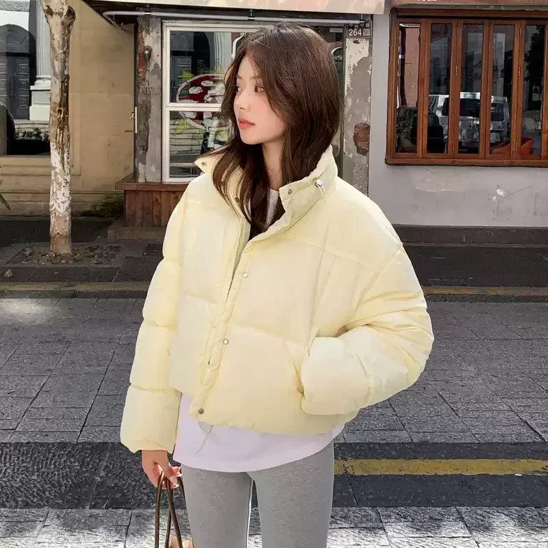 

Parkas Womens Cortos Fall Corduroy Patchwork Cropped Ribbed Cuffs Buttoned Waistband Stand-Collar College School Youthwear Solid