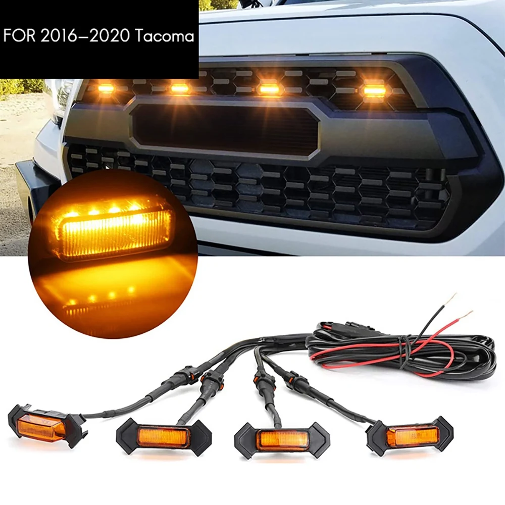 Lampu kisi LED untuk Toyota Tacoma TRD 2016 -2020 Kit lampu kisi depan 4 buah (lampu kuning cangkang Amber)