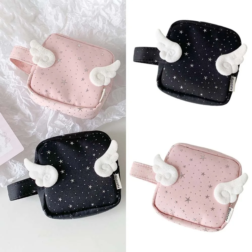Y2K Print Wings Star Dots Storage Bag Polka Dot Desktop Storage Korean Style Coin Purse Large Capacity Square Storage Pouch