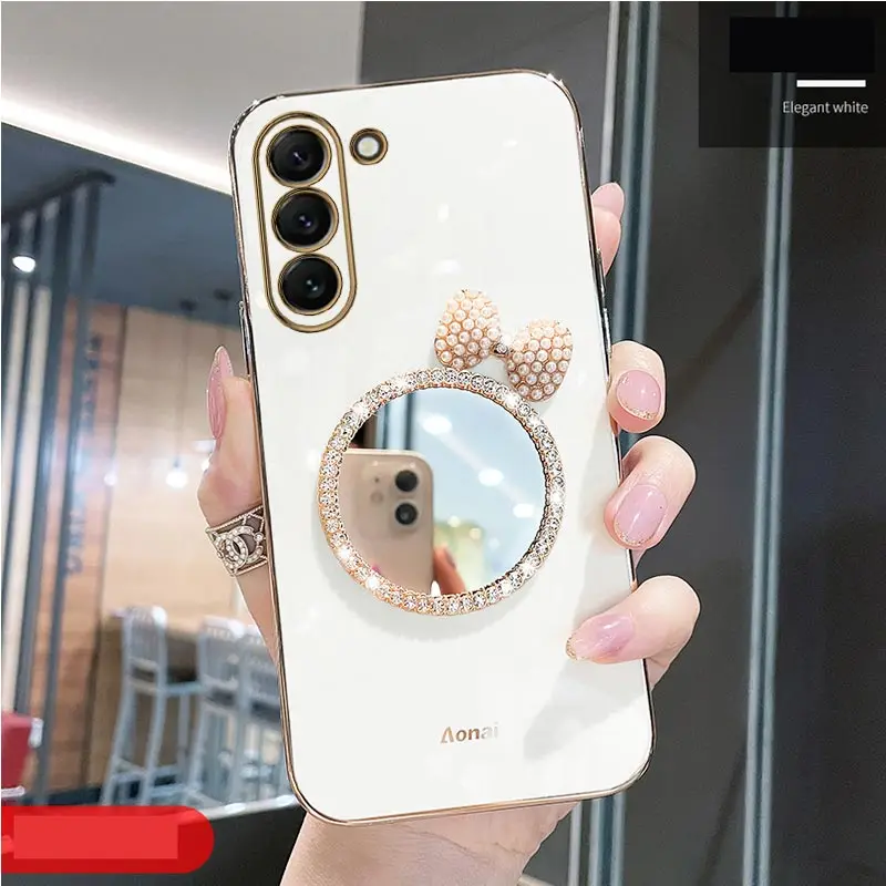 Make up Mirror Diamond Bling For Samsung Galaxy S23 S20 S22 S21 S10 S9 S8 Note 10 20 8 9 Plus Ultra S20 Fe Stand Cover