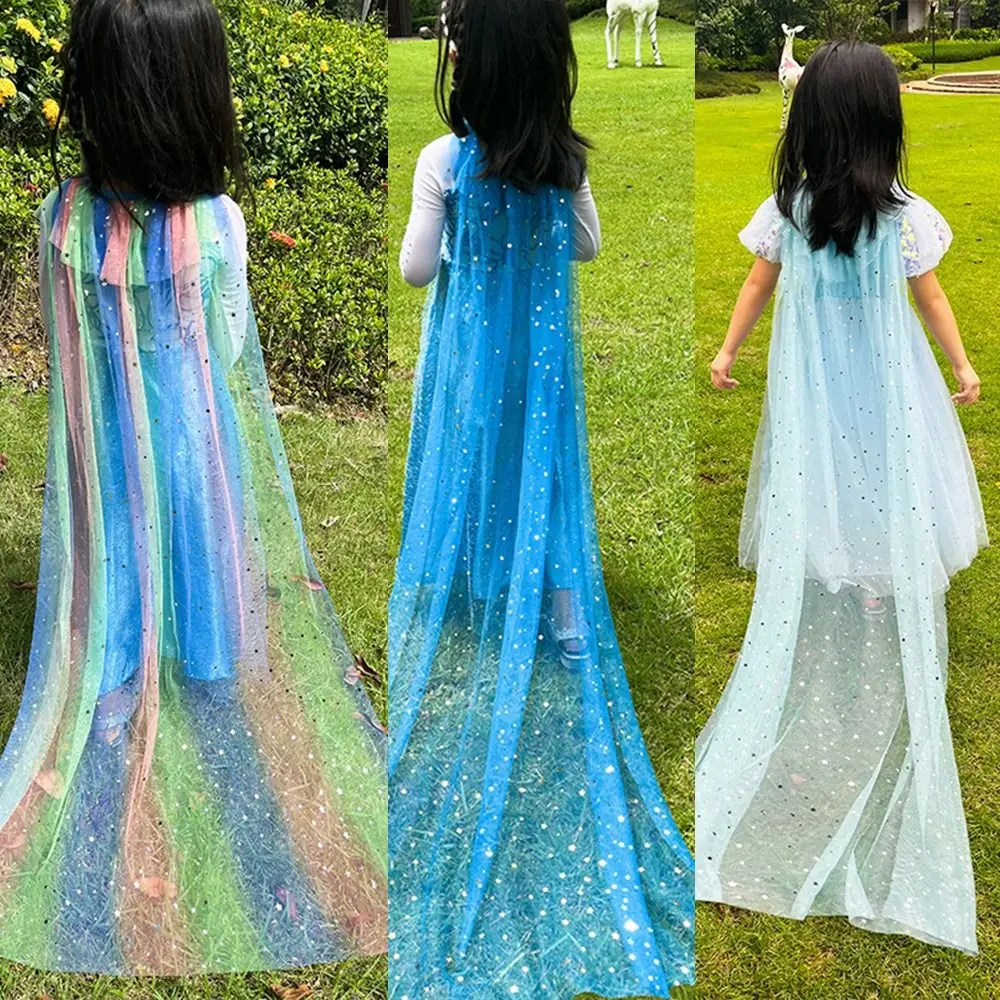 New Sequins Girls Princess Cape Mesh Sweet Children Costume Cloak Cosplay Cute Girl Tulle Cloak Carnival Party