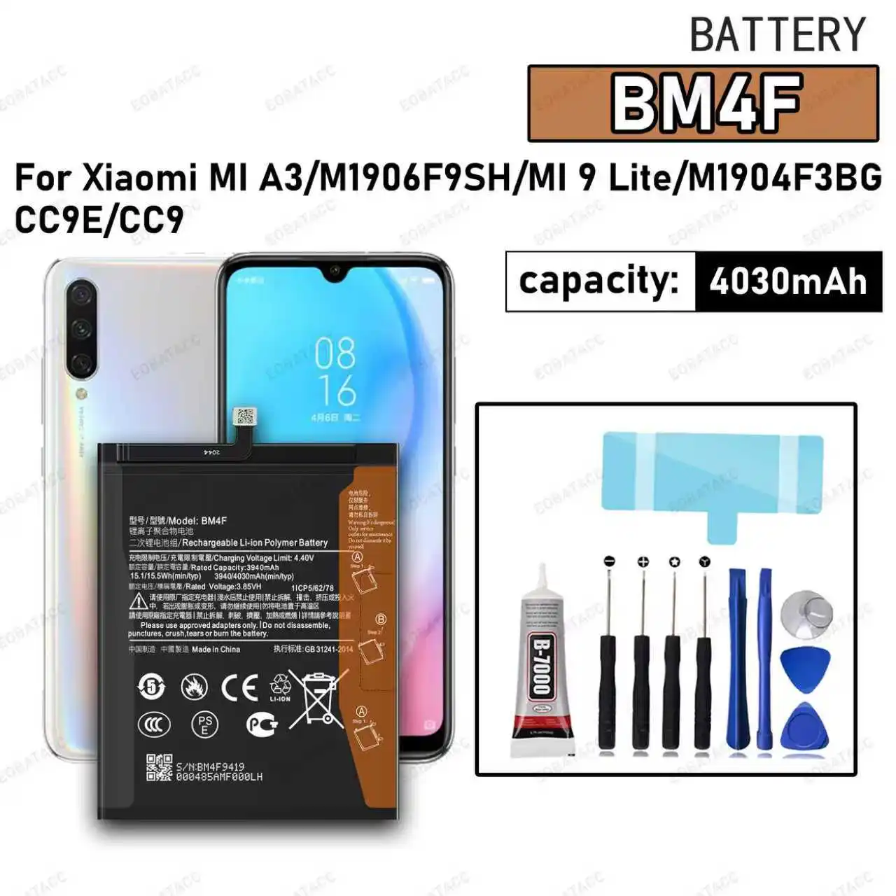

New High Quality BM4F Battery For XIAOMI MI A3/M1906F9SH/MI 9 Lite Phone Replacement Bateria BATTERY +Free Tools
