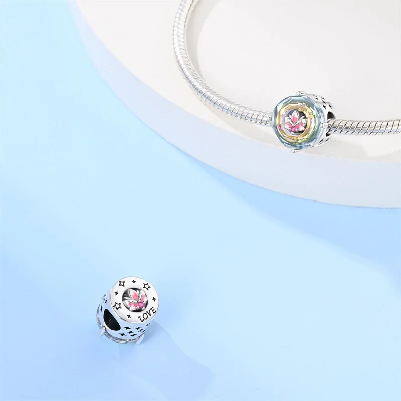 New Charms 925 Sterling Silver Fit Pandora 925 Original Bracelet Shining Lotus Sun Peace Dove Pendant Beads DIY Jewelry Gift