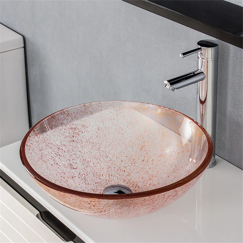 

Modern art Bathroom Washbasin Countertop Tempered Glass Basin Sink Faucet Set Washroom Vessel Vanity Bar