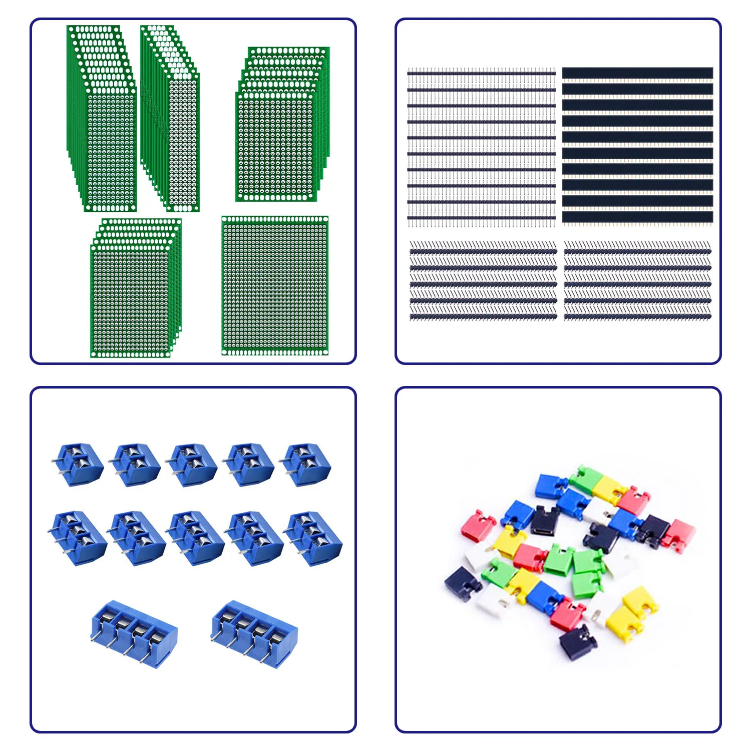 103pcs Double Sided PCB Board Kit, include circuit board，PCB Screw Terminal Block，Jumper Cap，Breakable Pin Header