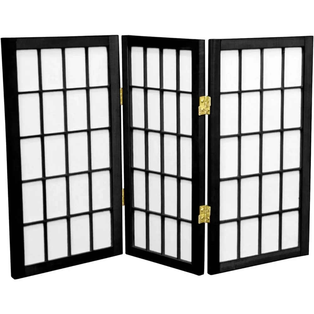 

2 ft. Short Desktop Window Pane Shoji Screen - Black - 3 Panels Room Dividers Screens