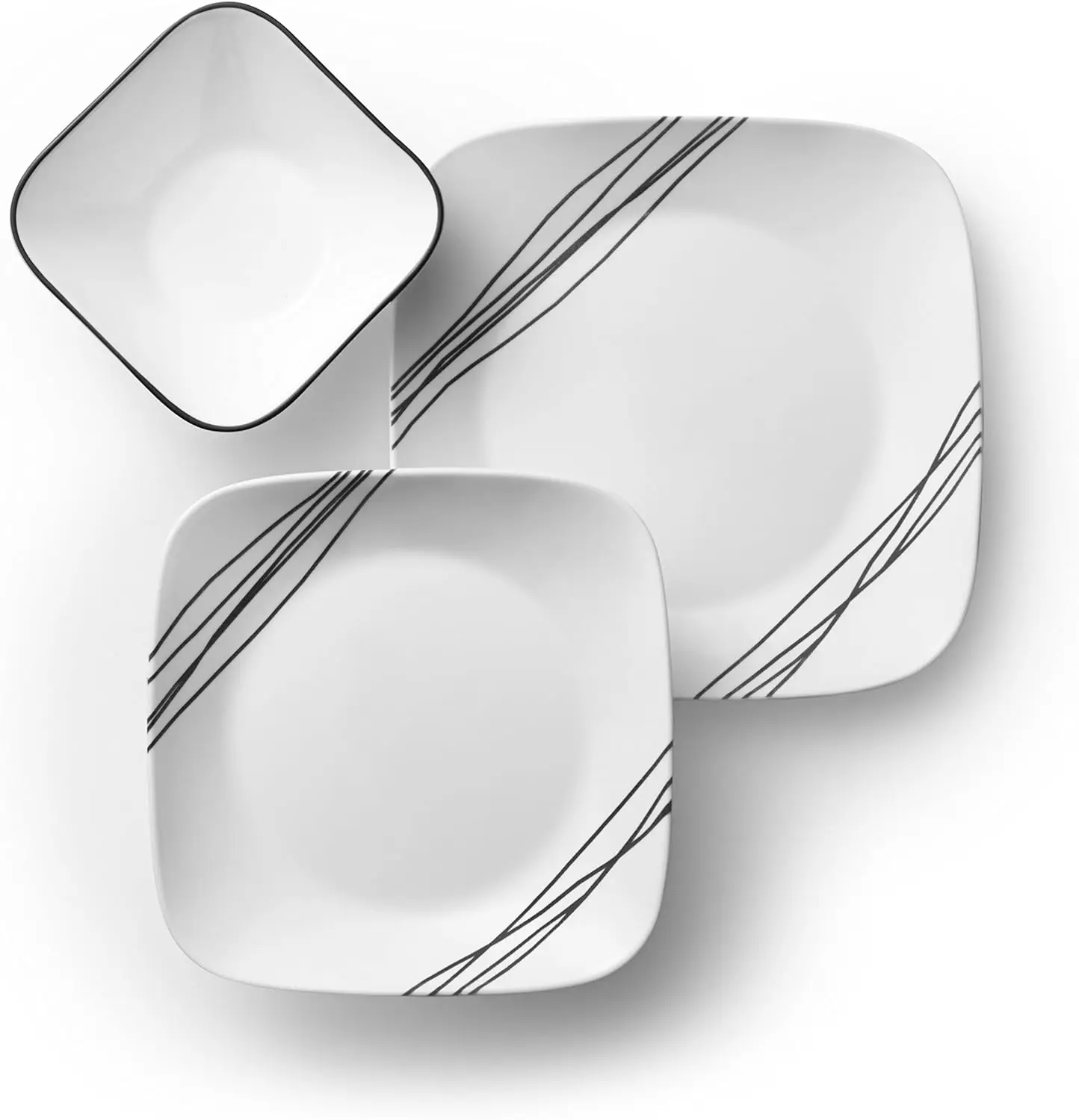 Vitrelle 18-Piece Service for 6 Dinnerware Set, Triple Layer Glass and Chip Resistant, Lightweight Square Plates and Bowls Set