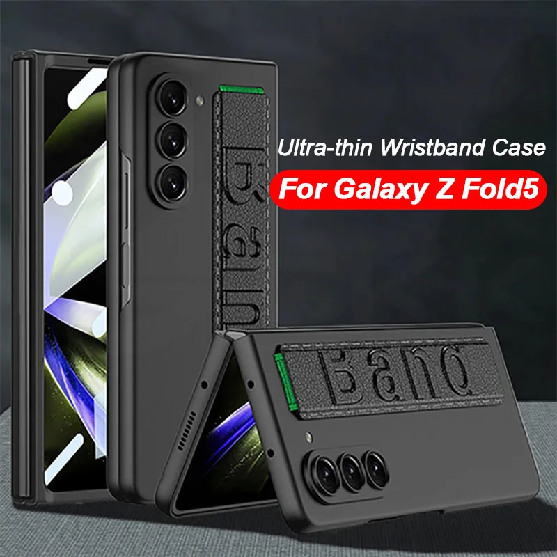 Original GKK Grip Case For Samsung Galaxy Z Fold 5 ZFold5 Stretch Wristband Band With Glass Film Protector Matte Hard PC Cover