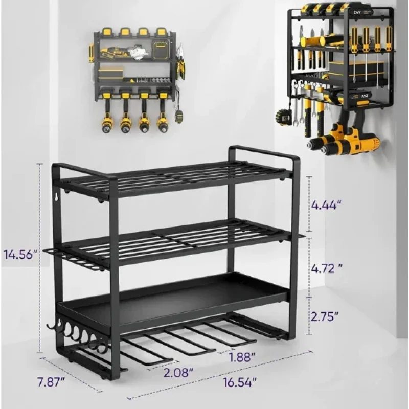 4 Tier Drills Holder Heavy Metal Wall Mounted Drill Rack Power Organizer Workshop Garage Basement
