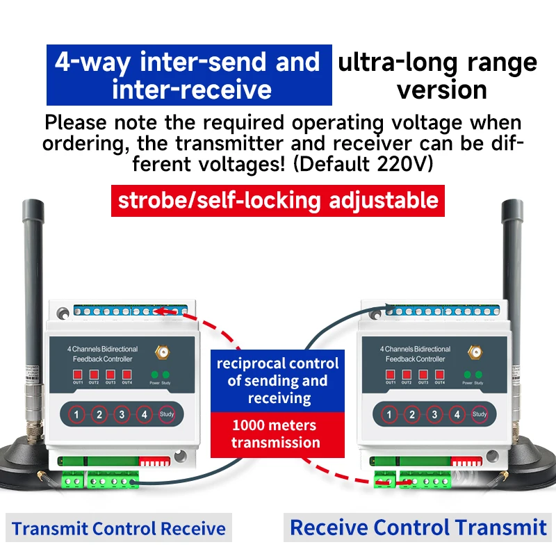 Remote control switch transmitter receiver wireless IO remote bidirectional feedback switch quantity transmission relay control