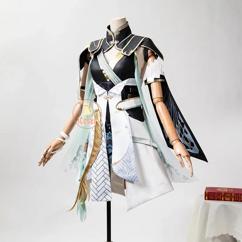 

aaa12 3Wuthering Waves Jinhsi Cosplay Costume Wig Dress Uniform Headwear Jinzhou Magistrate Jue Halloween Party for Women Props