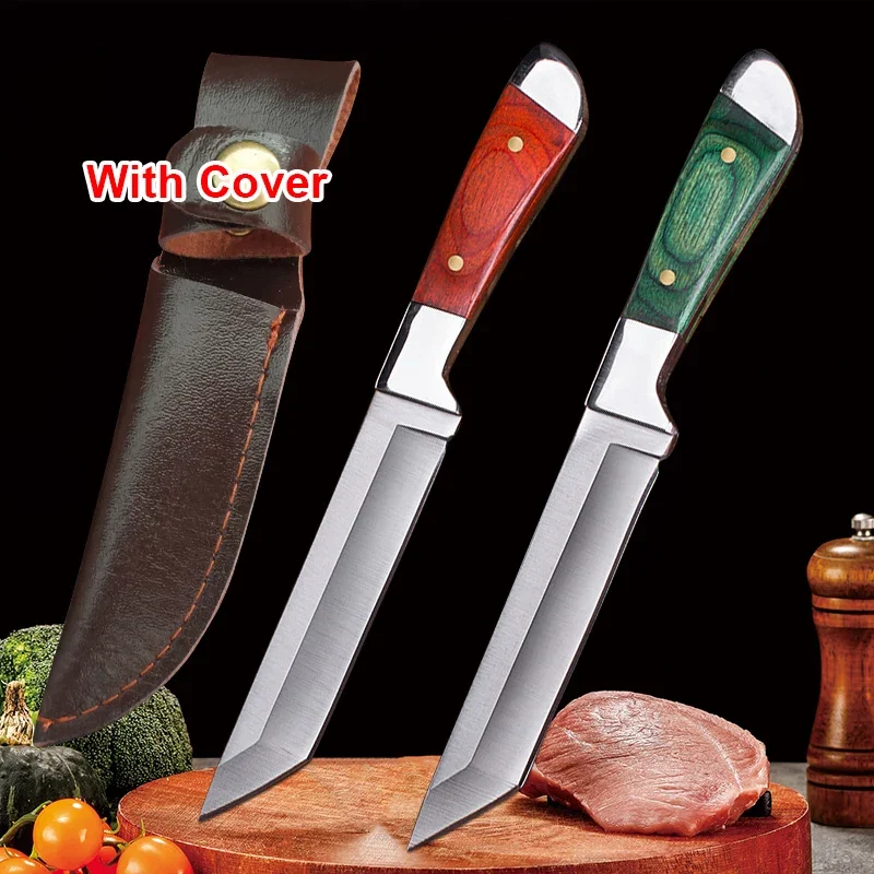 Hand-Forged Boning Knife Stainless Steel Meat Cleaver Mongolian Kitchen Fruit Fish Knife Roasted Lamb Steak Knife with Cover