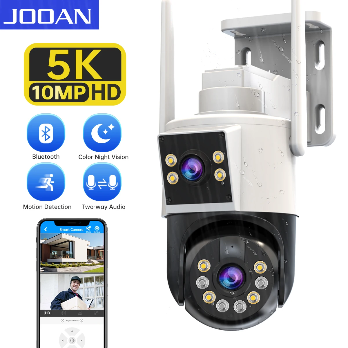 JOOAN 5K HD Wifi PTZ Camera Outdoor Dual Lens Dual Screen Auto Tracking Security IP Camera CCTV Audio Video Surveillance Camera