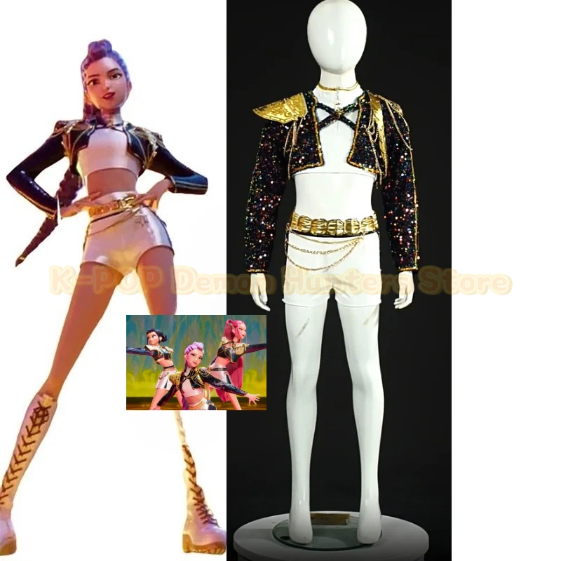 

New Kids Anime Teenager Girls K-POP Cosplay Outfit Halloween Costume Women Kpop Demon Hunters Rumi Golden Black Dance Cosplay