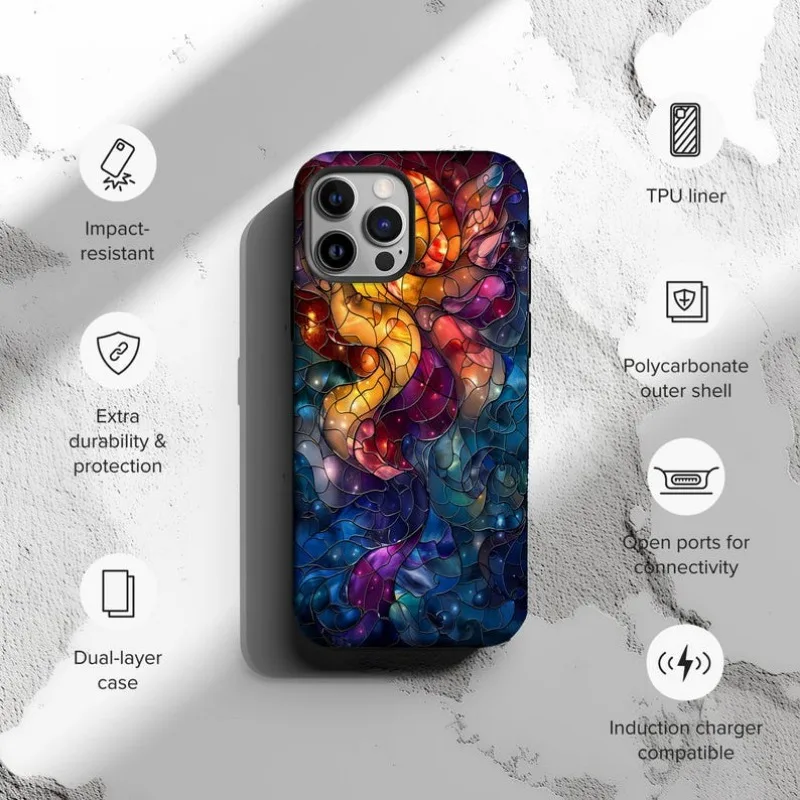 Vibrant Mystical Stained Glass Phone Case For IPHONE 16 15PRO MAX 14 13 12 11 Acrylic TPU Two in one magnetic Phone Cases