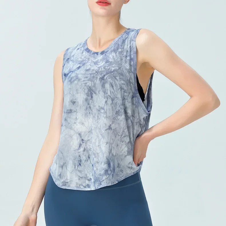 Tie-dyed Mesh Yoga Vest For Women Sleeveless  Quick-dry T-shirt Women Breathable Sports Accessory Running Gym Wear