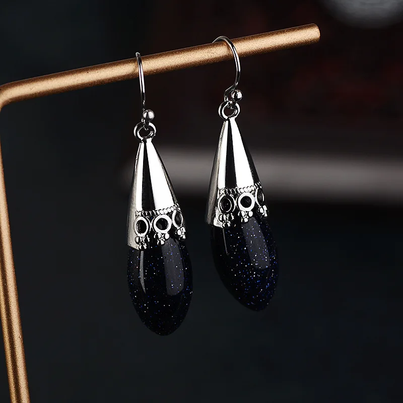 Luxury Handcrafted 925 Sterling Silver Drop Earrings with Lapis Lazuli Exaggerated Statement Jewelry for Fashionable Women