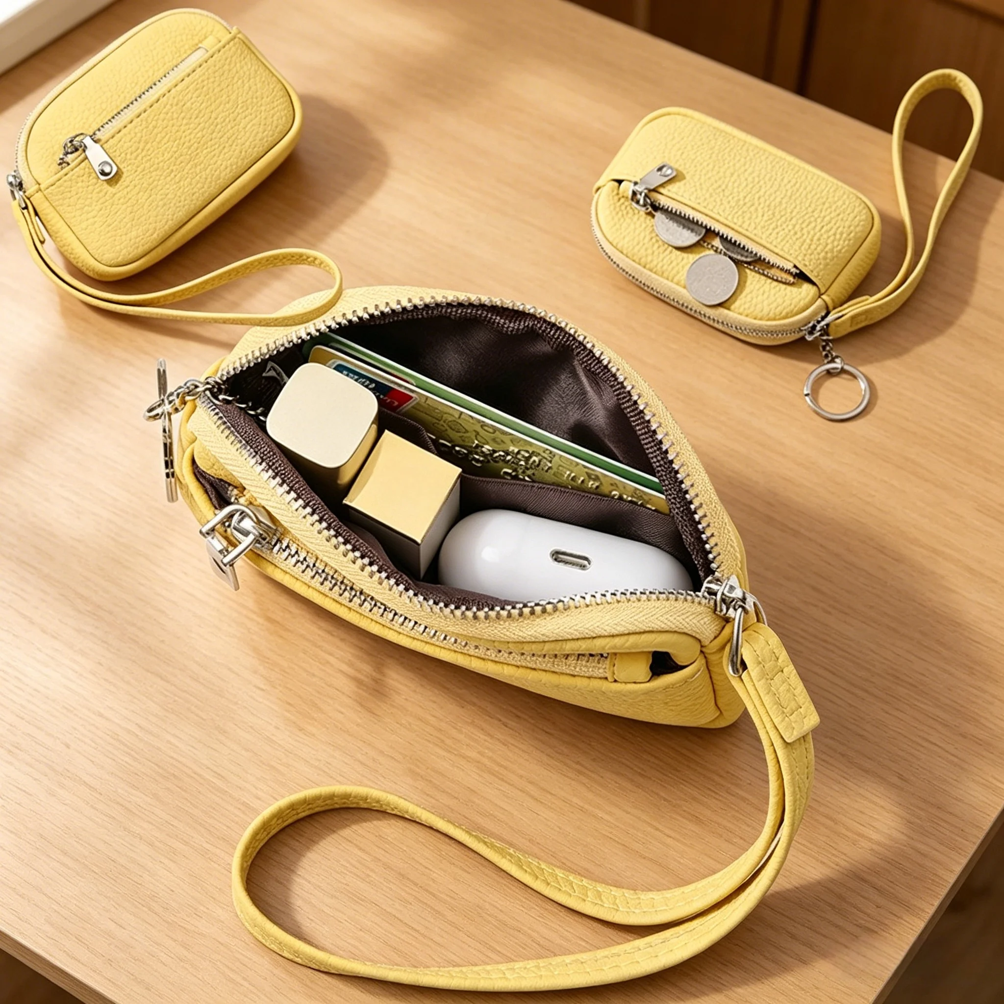 Stylish Women Lipstick Storage Bag Mini Keychain Pendant Soft PU Earphone Holder Portable Zero Wallet Small Purse