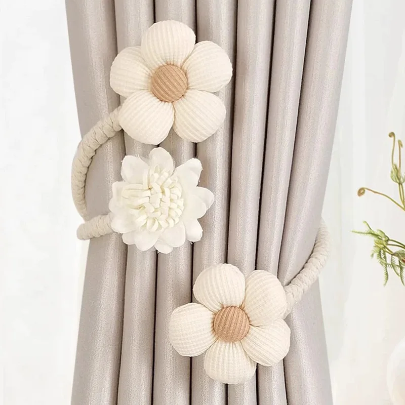 1Pcs Twisted Flower Curtain Rope Fabric Flowers Adjustable Curtain Tiebacks Punch Free Curtain Buckles Holders Home Room Decor