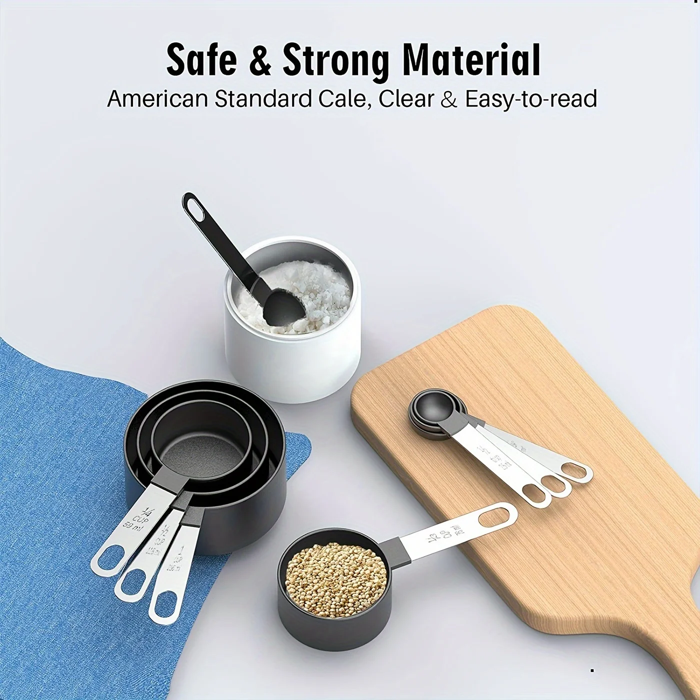 8-Piece Stackable Measuring Cups & Spoons Set - Stainless Steel Handles With Durable Plastic Heads, Perfect For Restaurants & Ca