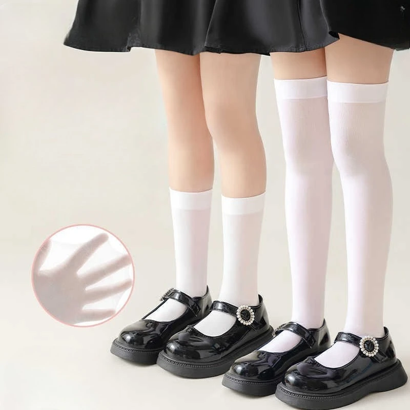 

Girls White/Black Uniform Socks, 3 Styles Soft Stretchy Breathable Comfortable Crew Calf Knee High Socks for Daily School Dance