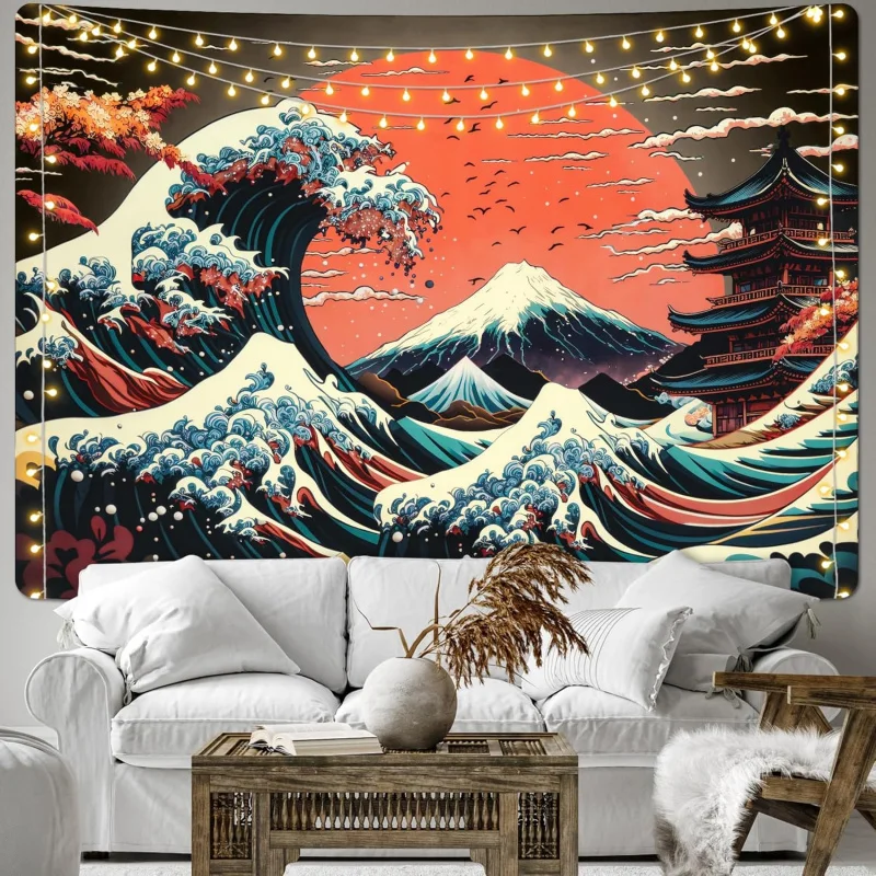 Giant Wave Tapestry Japanese Wave Retro Asian Wall Use Room Living Room Party Background Decoration